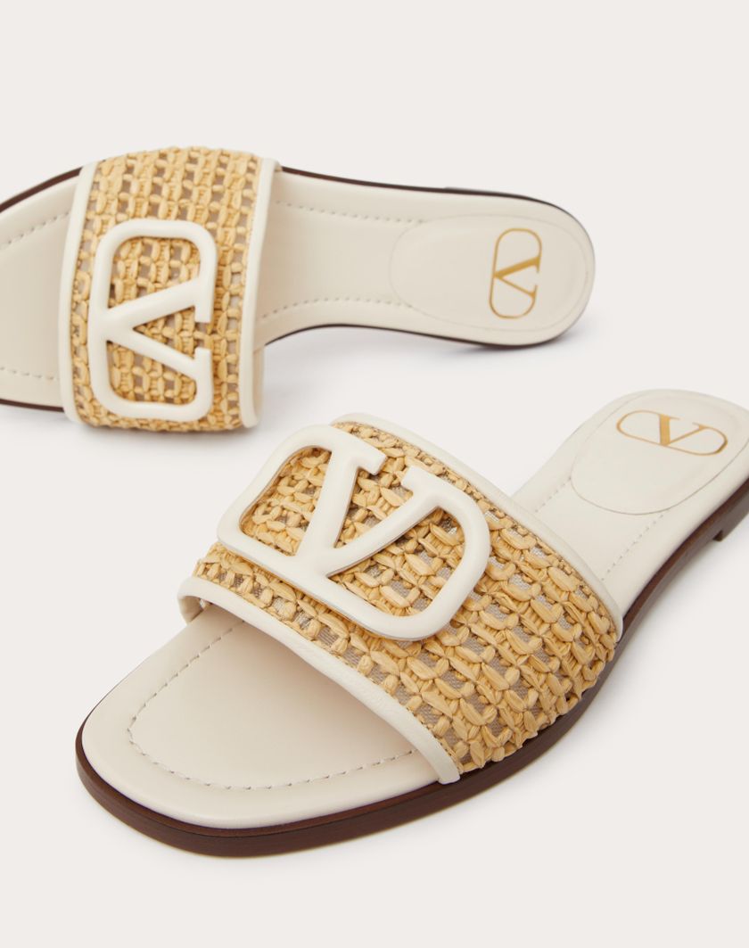 VLOGO SIGNATURE WOVEN RAFFIA SLIDE SANDAL 80MM - Image 3
